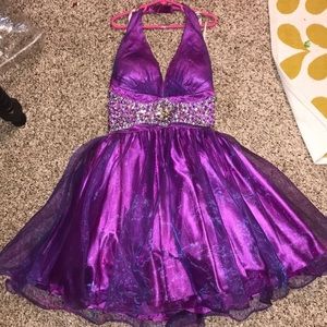 Purple Halter Neck Prom Dress